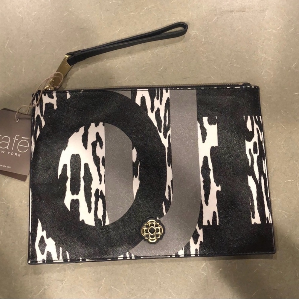 Rafe Black White Patterned Wristlet Clutch